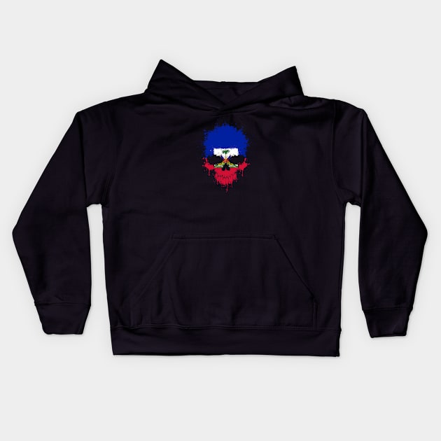 Chaotic Haitian Flag Splatter Skull Kids Hoodie by jeffbartels